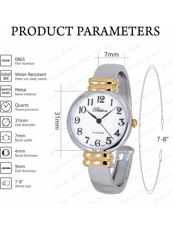 Women\'s White Gold Analog Quartz Metal hinged Bangle Pearl Cuff Bracelet Watch main image 6